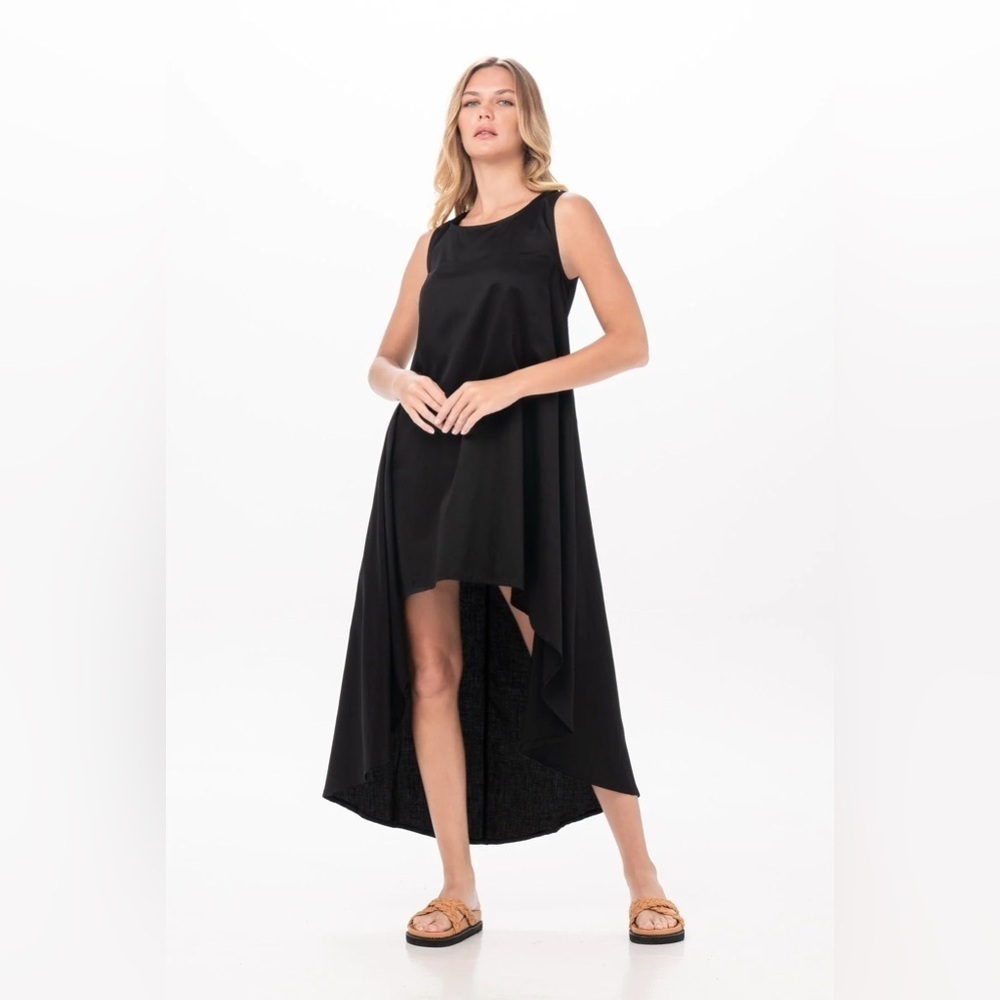 Planet Lauren G sleeveless maxi dress pockets black hi low Size 1 Fits 4-8